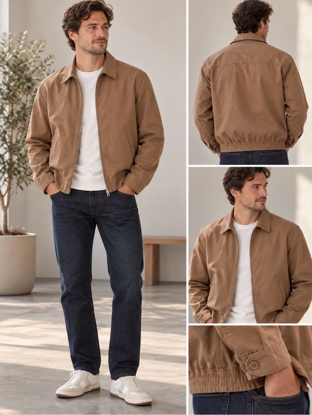 7 For All Mankind Men’s Tan Herringbone Harrington Bomber Jacket XL NWT